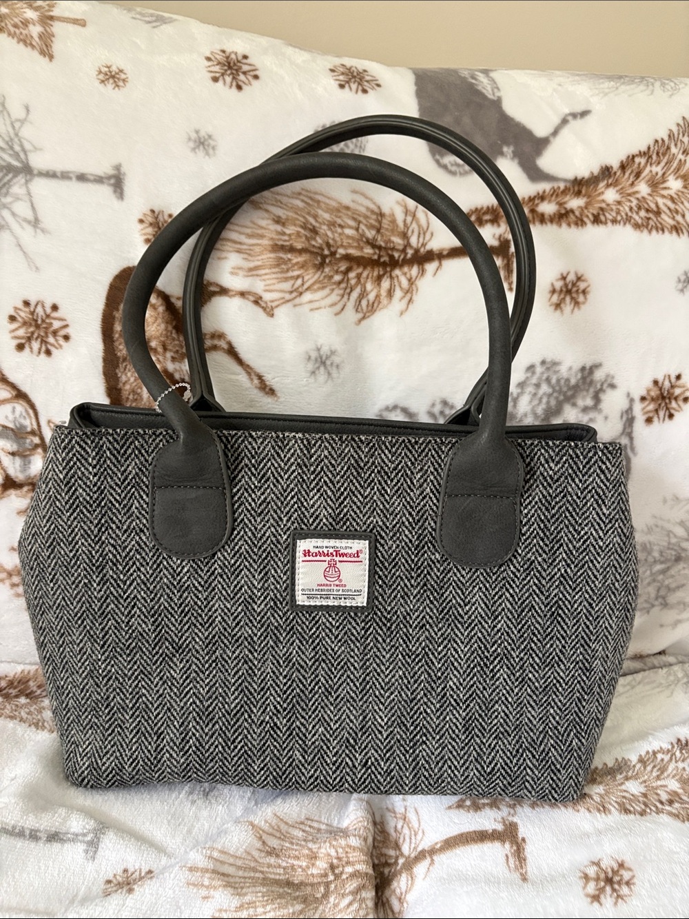 NEW Harris Tweed Islander Gray Herringbone Tote Bag 100% wool handmade Scotland